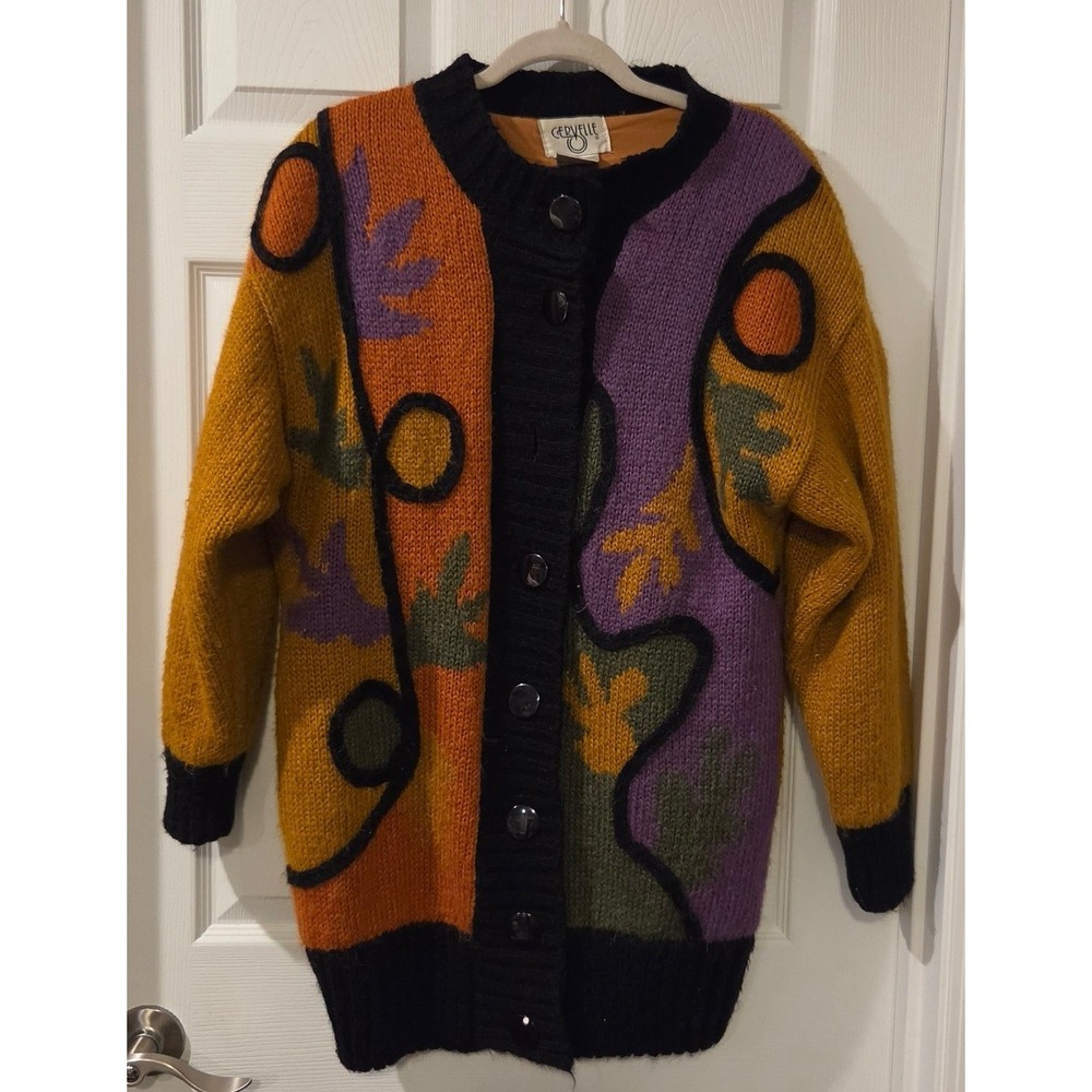 Vintage‎ Cervelle Art Cardigan Sweater M Wool Mohair Abstract Colorblock Grandpa